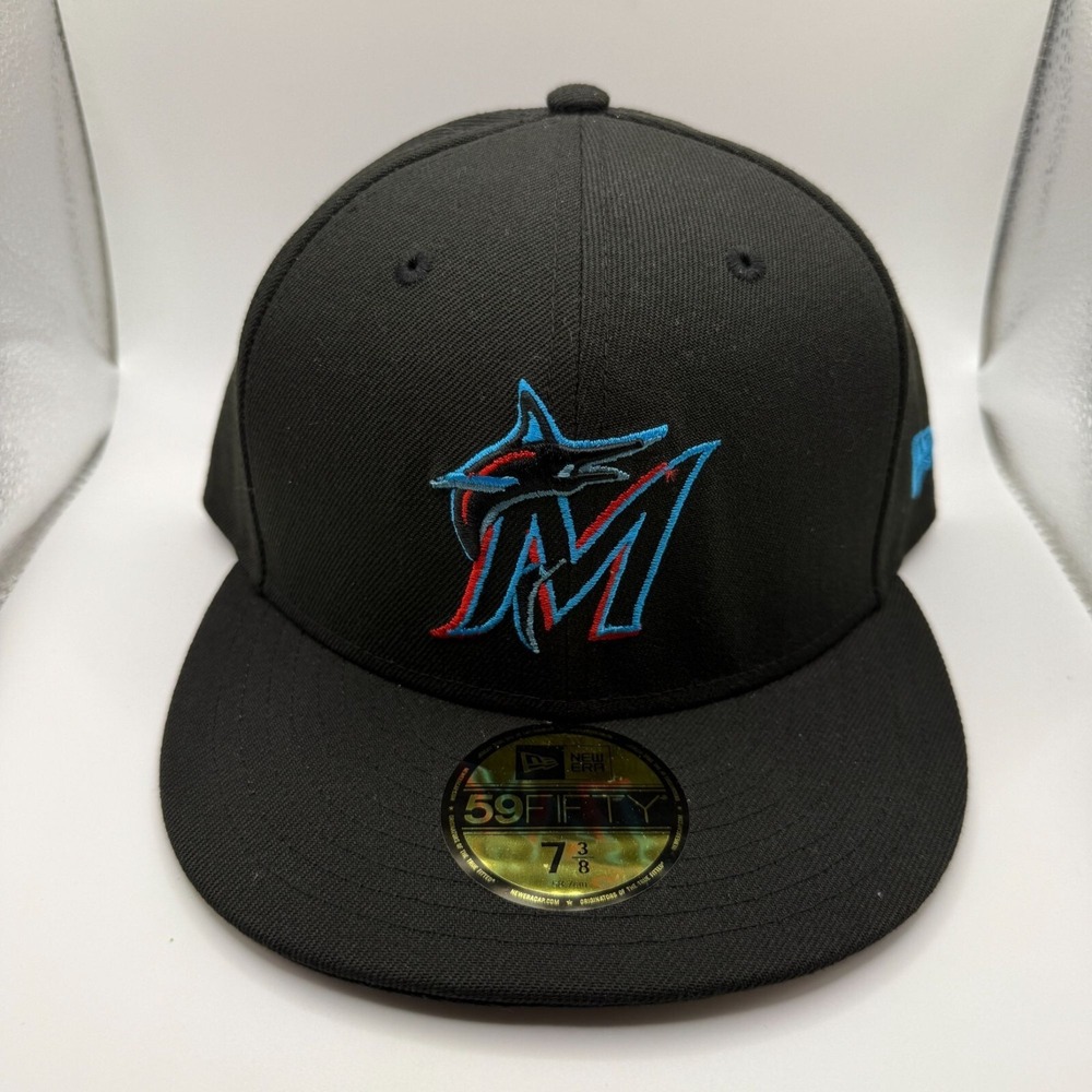 New Era 59FIFTY Miami Marlins Classic Black/Blue Fitted Hat Size 7 3/8